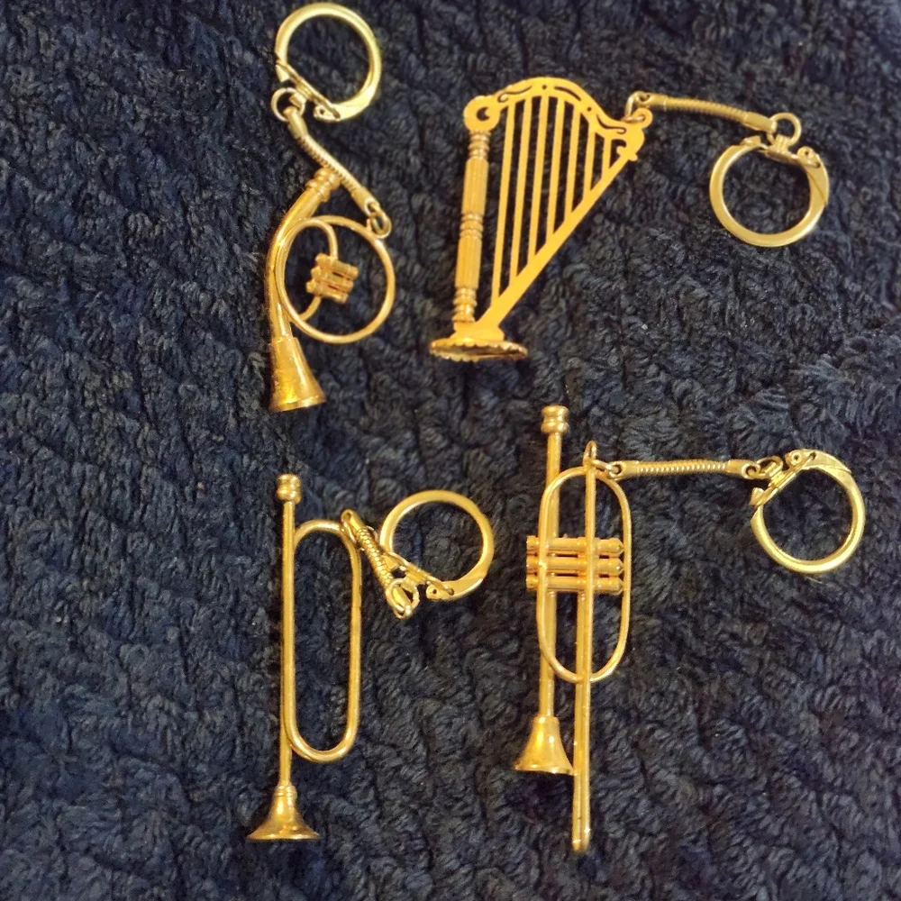 Vintage 1980-1990s Musical Instrument Keychains Set Of 4